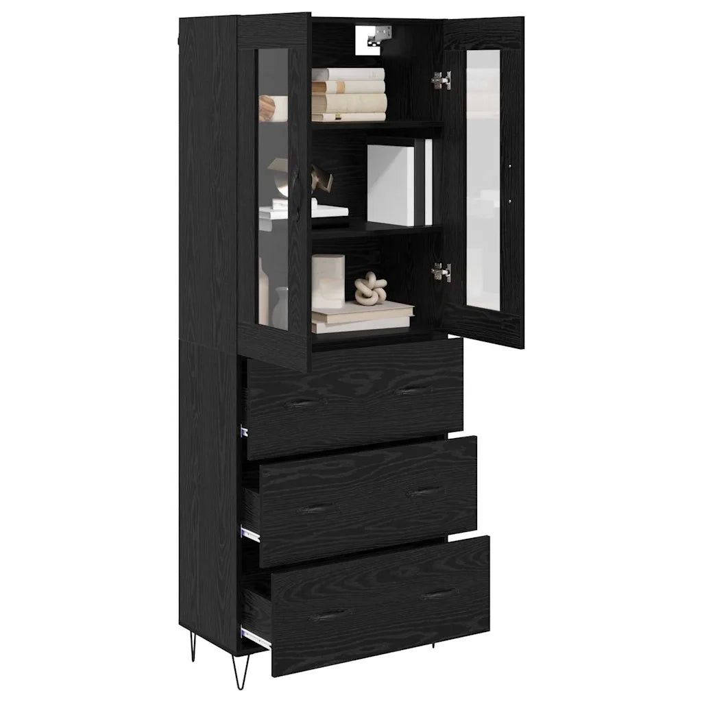 Credenza-Buffet-Armadio da cucina Rovere Nero 69,5 x 34 x 180 cm Legno multistrato 458787