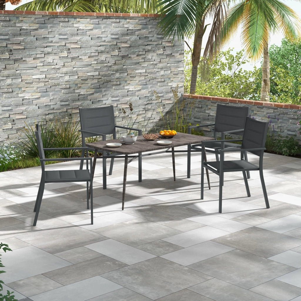 Sedia da giardino impilabile con braccioli ¨C zephmum ¨C Alluminio e textilene, set 4 pezzi, grigio