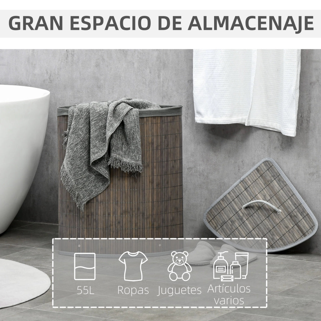 Cesto per Biancheria Sporca in Bamb¨´ 55L ¨C zephmum ¨C Grigio 38x38x57 cm