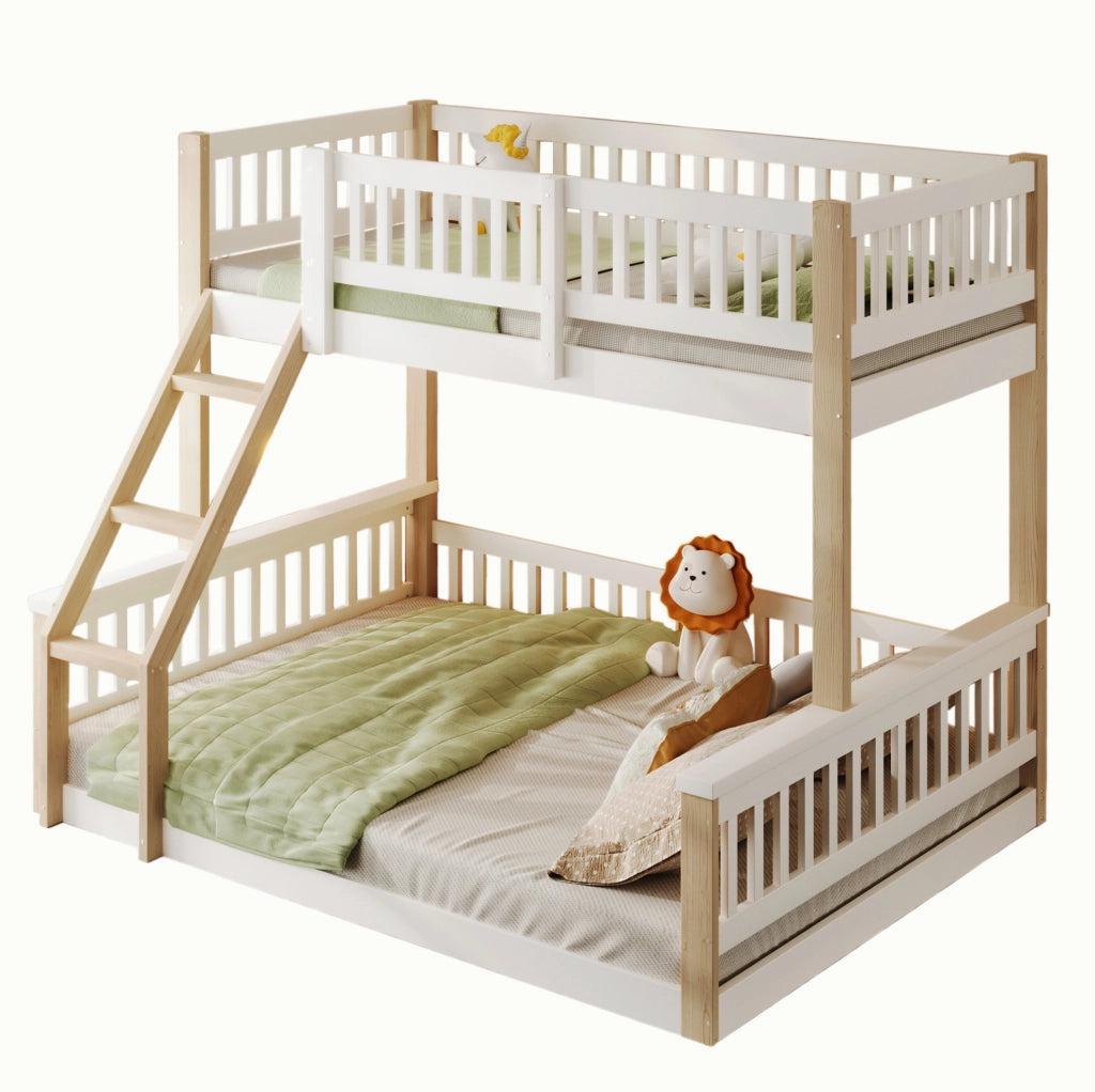 Letto a castello in legno 90x200 cm + 140x200 cm con scala e sponde
