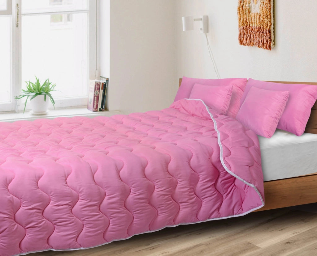 AIO FACTORY Piumino 220x240 cm Rosa Cuscino in Microfibra Antiallergico