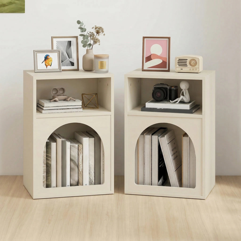 Comodino con scomparti aperti design ad arco ¨C Xylo ¨C crema 40x30x60 cm