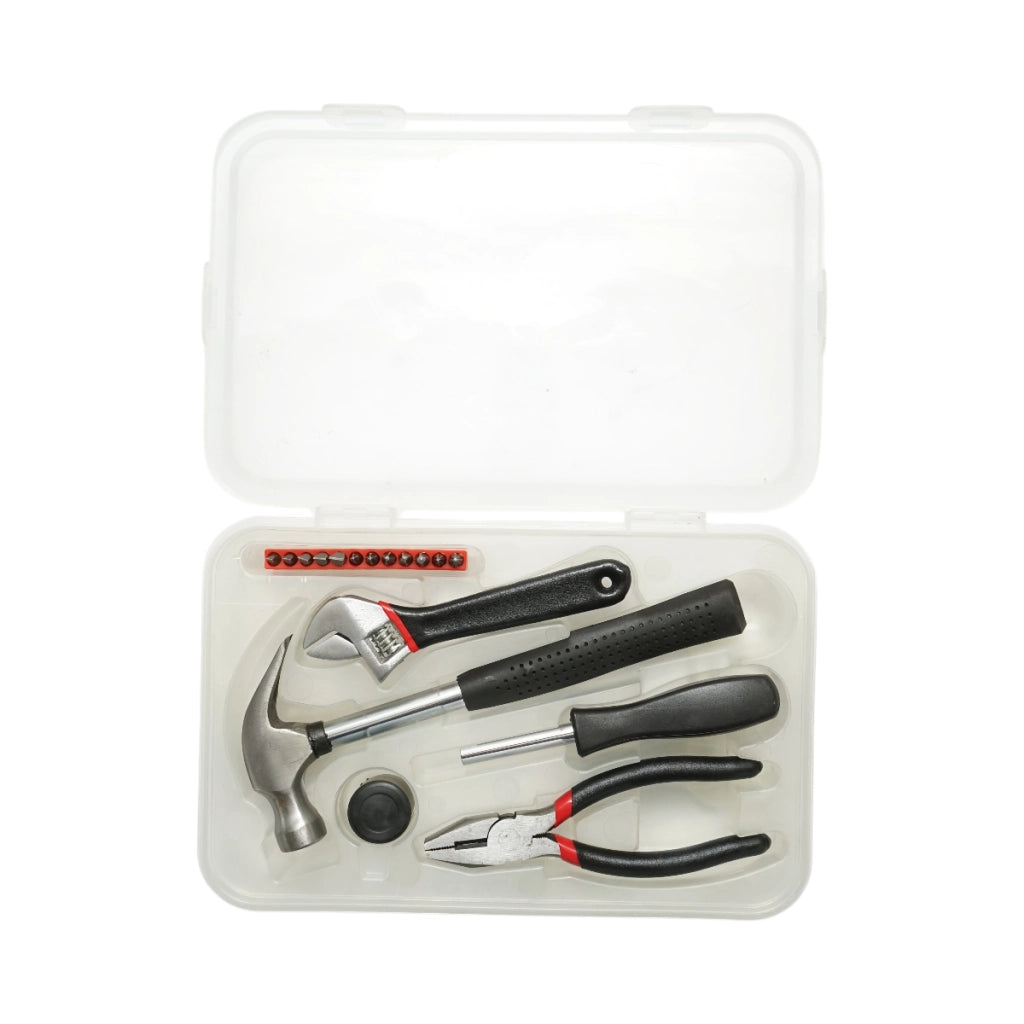 Kit di attrezzi e utensili combinati con martello, pinze, chiave regolabile, cacciavite e punte, 17 pezzi