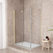 185 cm Box Doccia Angolare 110x76 cm Porta Battente Pieghevole 110 Parete Fissa 76 Vetro Temperato 6 mm Anticalcare Barra Stabilizzatrice da 45 cm Dorato Spazzolato