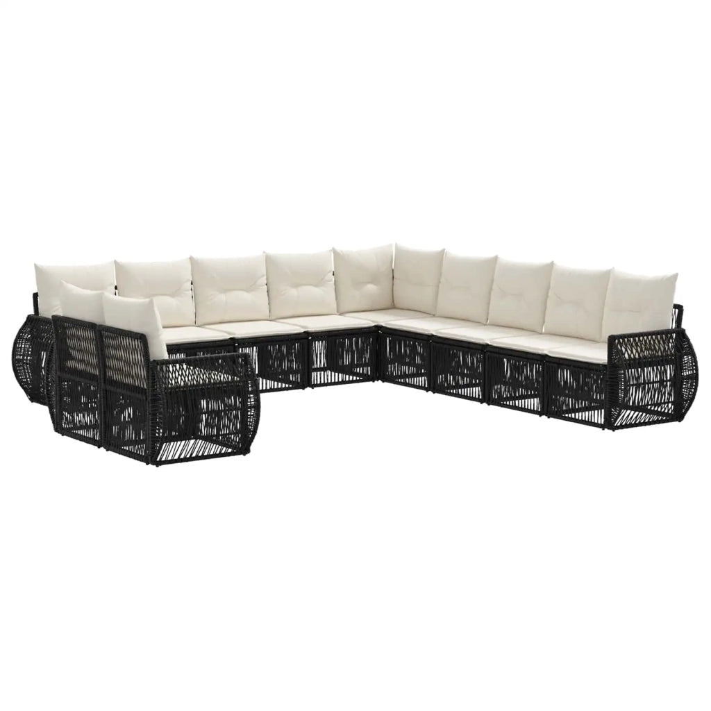 Set Divano da Giardino 11 pz Nero e Bianco Crema polyrattan 3435469
