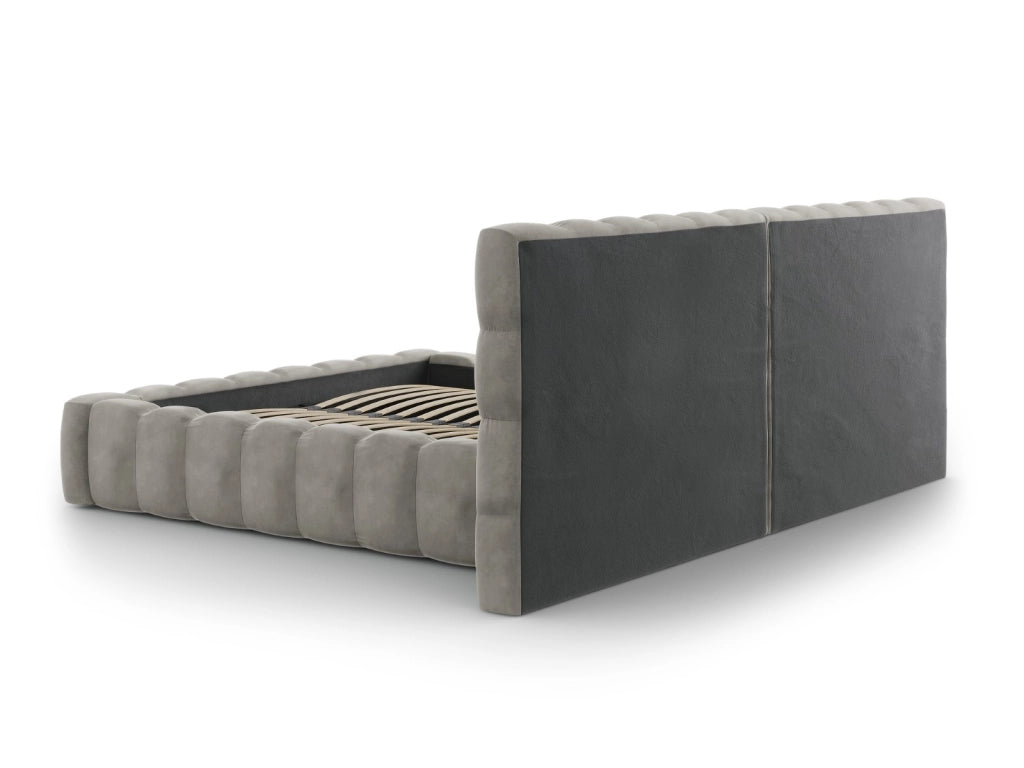 Cosmopolitan Design - Letto a cassettone con testiera doppia "Bali" 160x200cm in velluto grigio chiaro 