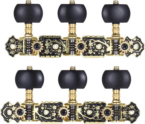 2 pezzi di Chiavi di accordatura per chitarra classica a pinne acustiche 3+3 Testa di vite in acciaio corto dorato nero rivettato - Alta qualità