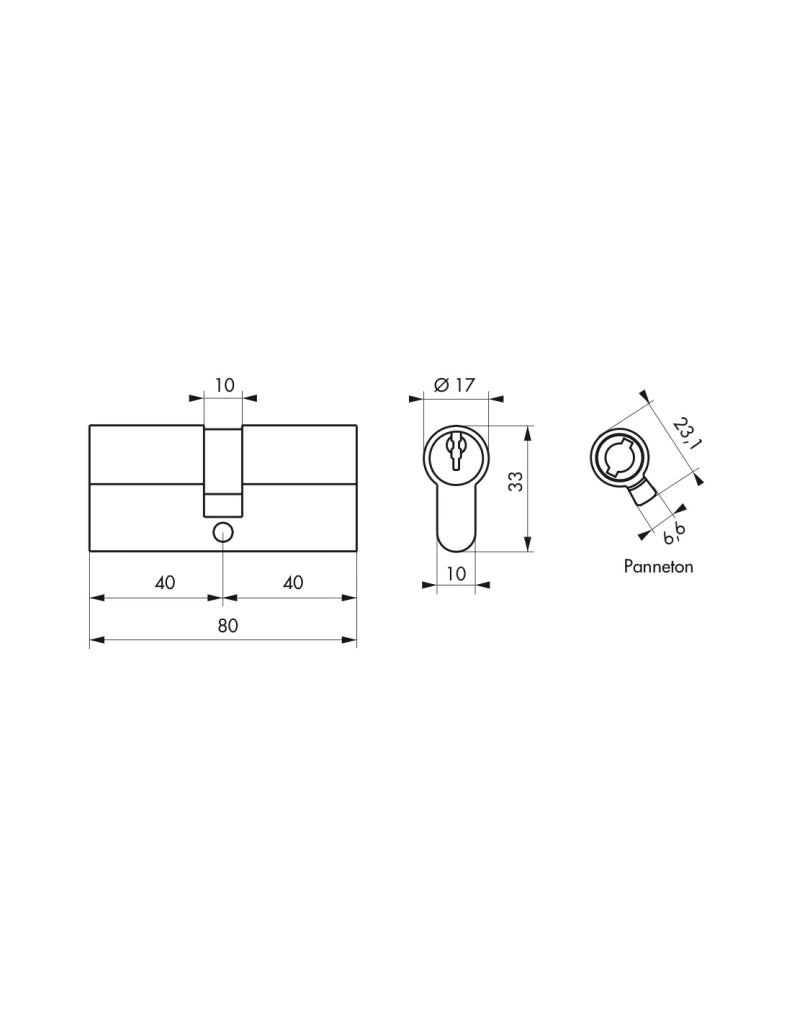 Cilindro europeo SA 40 x 40 mm finitura ottone, 3 chiavi con vite di 50 mm – THIRARD