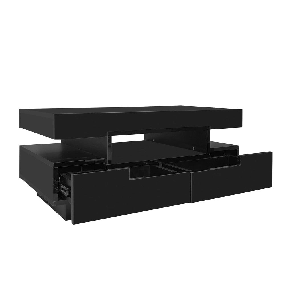 Tavolino da Caff¨¨ con LED e Cassetti Lucido ¨C MINIMAL ¨C Nero/Bianco