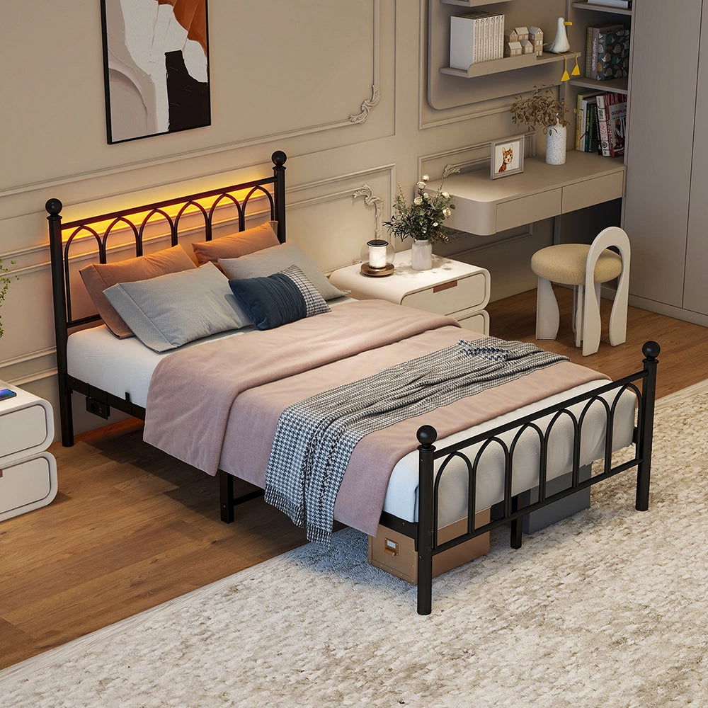 Letto metallo - Xylo - 120x200 cm USB vintage nero