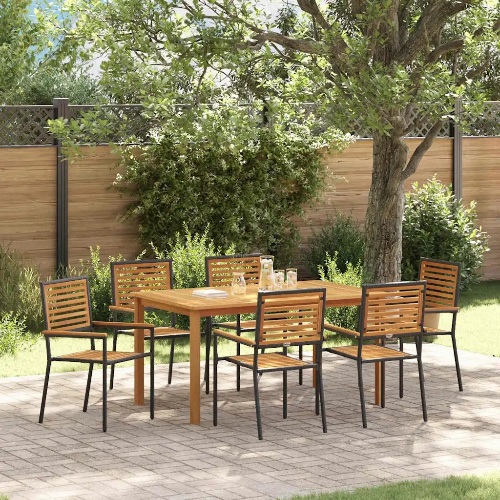 Set da Pranzo per Giardino 7 pcs Nero Legno di Acacia Massello