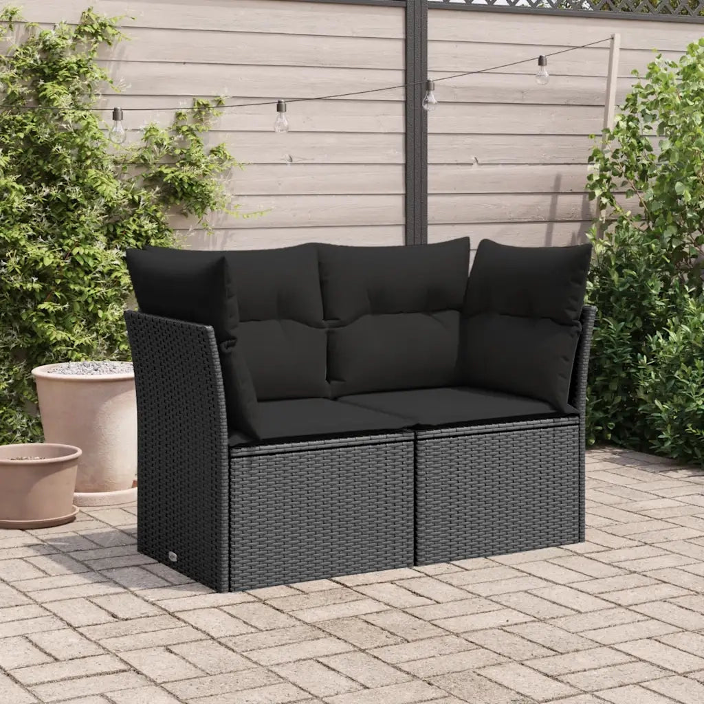 Divano da giardino con cuscini 2 Posti-Sofa da Giardino-Divano da esterno nero in polyrattan 837784