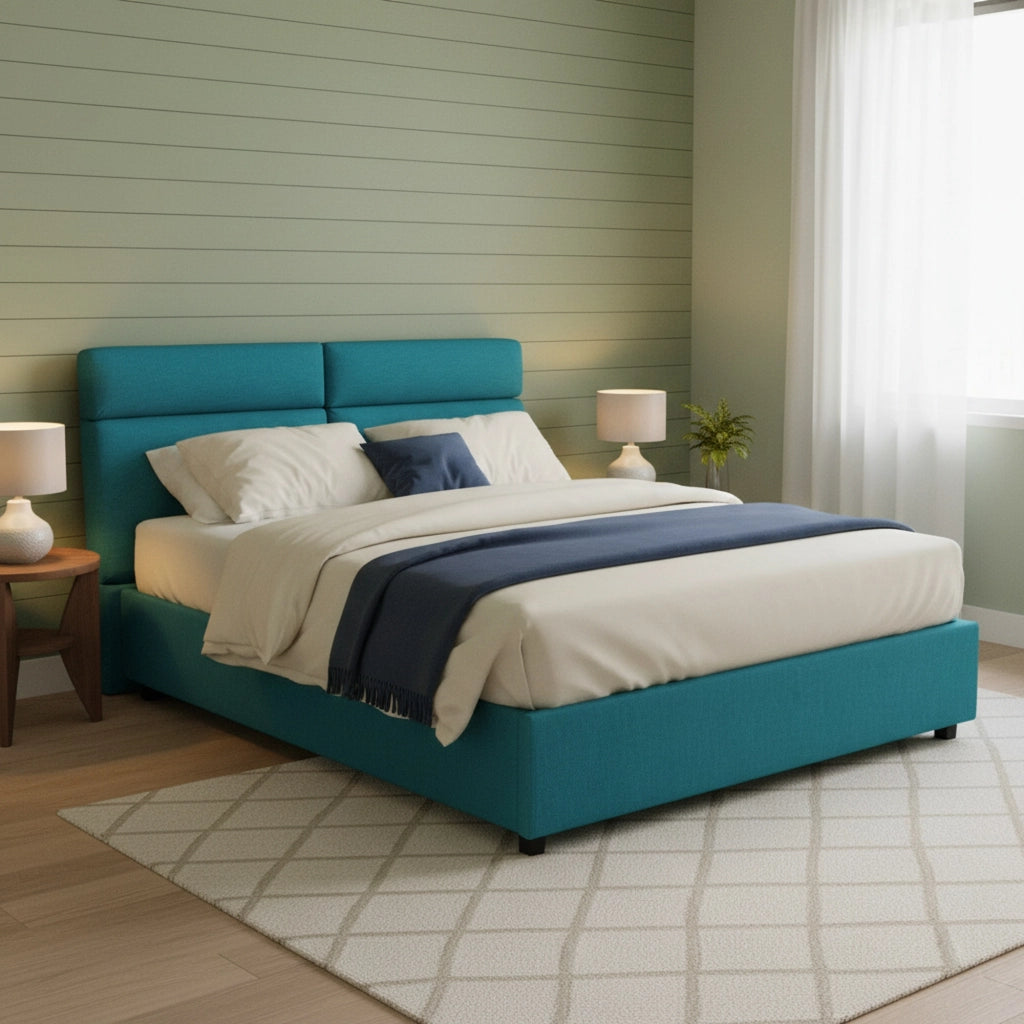 Letto Matrimoniale Annus, Letto Matrimoniale Materasso Incluso Made in Italy, Azzurro