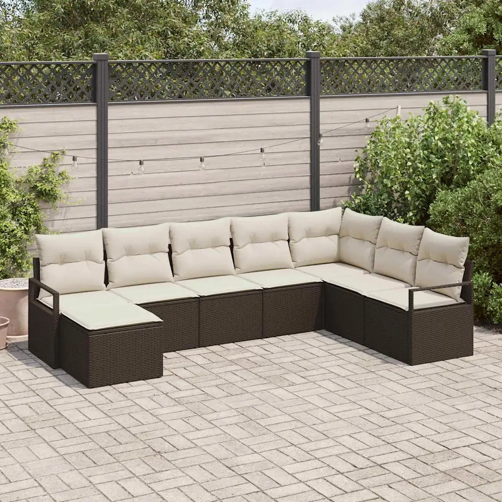 Set di divani con cuscino 8 pcs Marrone e Crema polyrattan