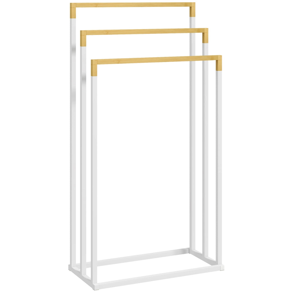 Portasciugamani Autoportante 3 Sbarre Bamb¨´ Acciaio ¨C Xylo ¨C Bianco Legno 45x22.5x86cm