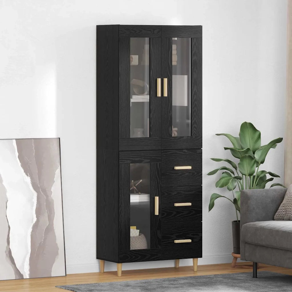 Credenza-Buffet-Armadio da cucina Rovere Nero 69,5 x 34 x 180 cm Legno multistrato 583852