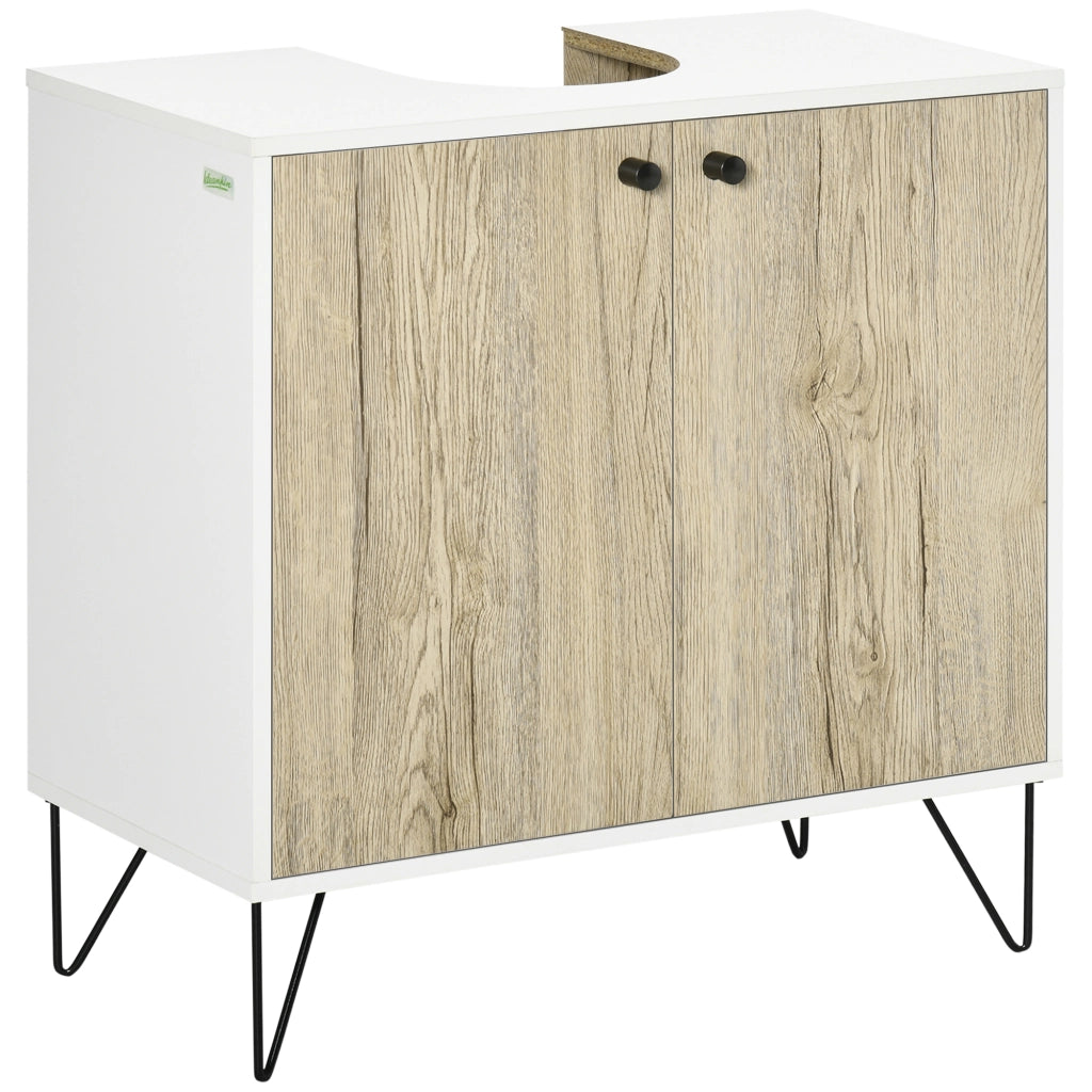Mobile sottolavabo bagno ¨C Xylo ¨C 2 ante, gambe acciaio, bianco legno naturale, 60x30x60 cm