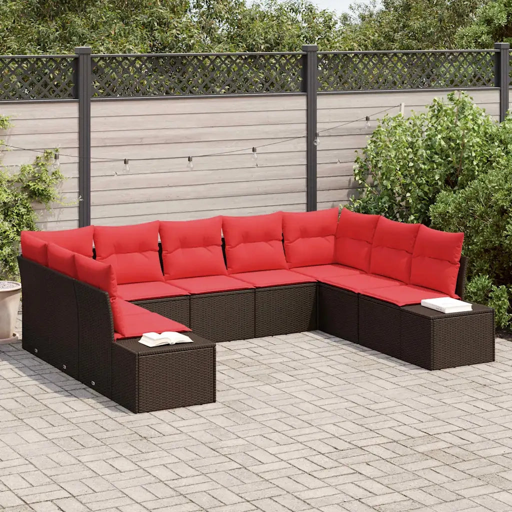 Set Divano da Giardino con cuscino 9 pcs Marrone polyrattan 3347224