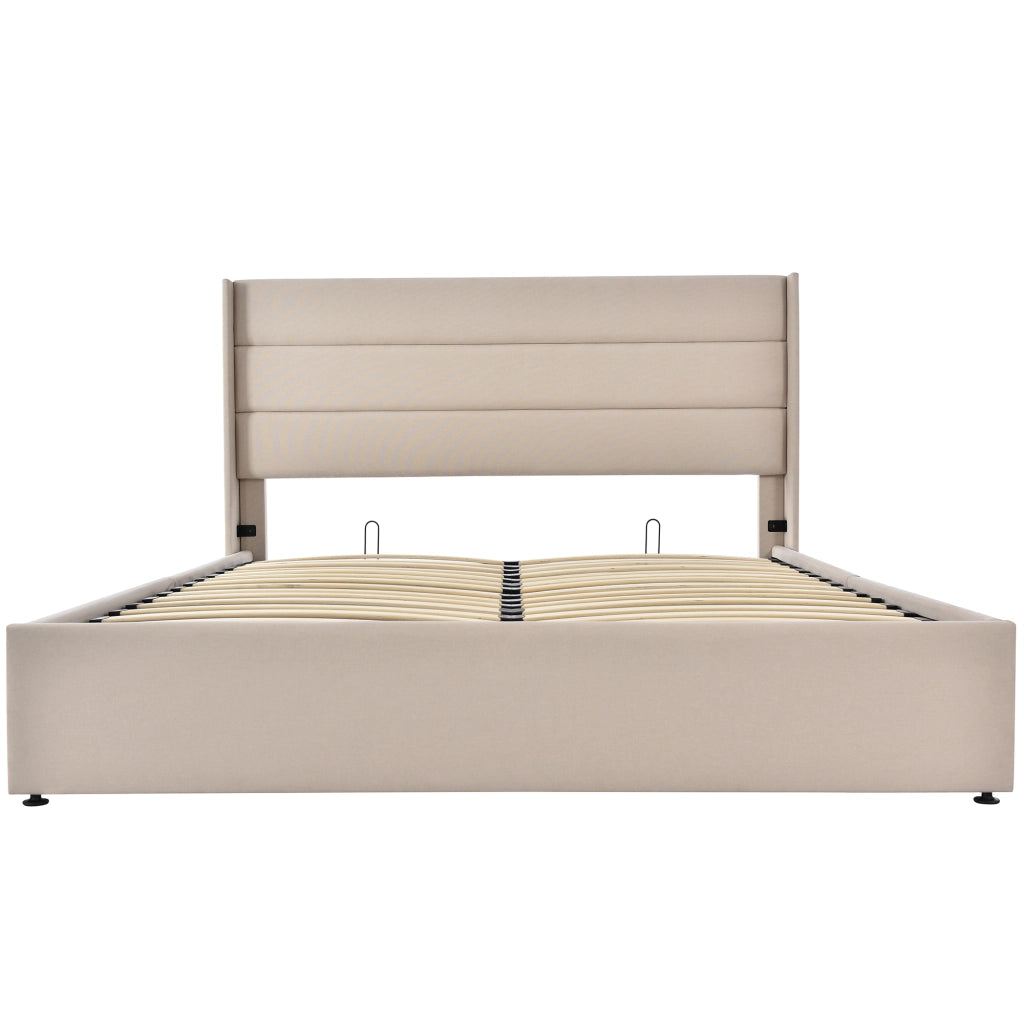 letto imbottito lino beige 160 x 200 cm