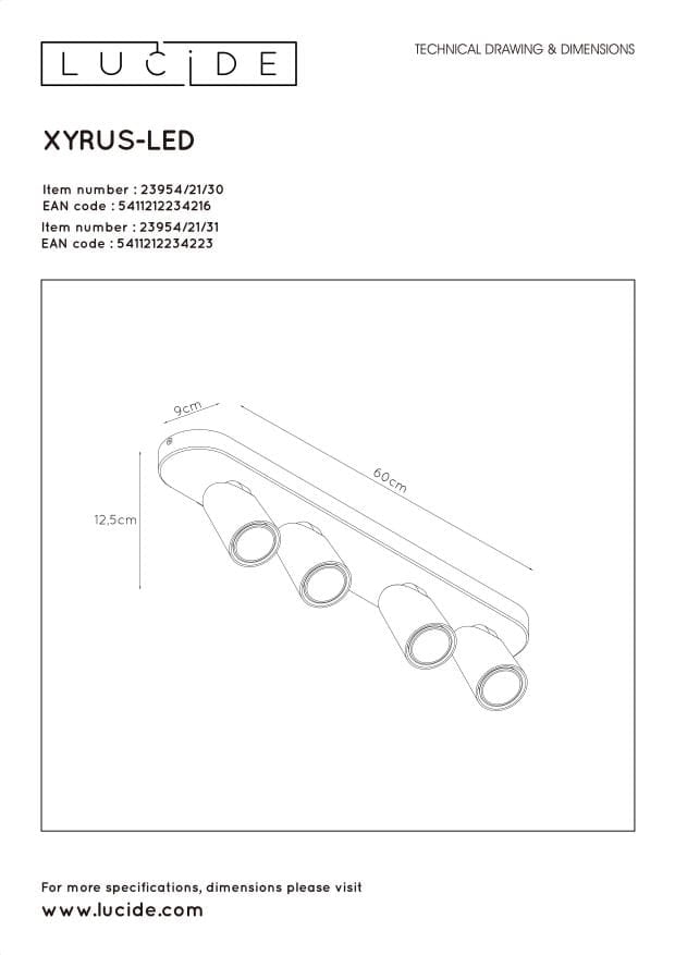 Spot soffitto Lucide Xyrus 4xGU10 LED 2200-3000K nero