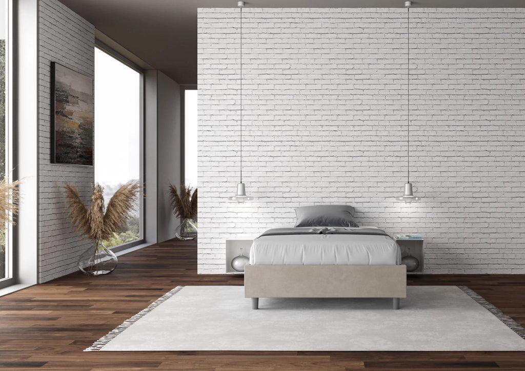 BS COM Letto una piazza e mezza con rete imbottito 110x200 microfibra sabbia
