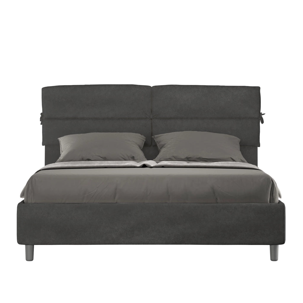 BS COM Letto matrimoniale con rete imbottito 160x210 microfibra grigio