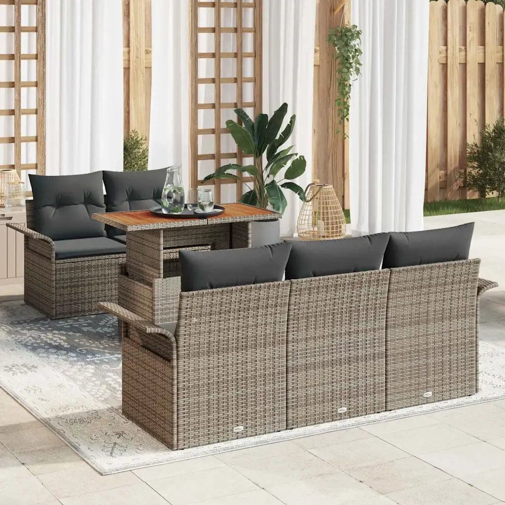 Set Divano da Giardino con cuscino 6 pcs Grigio polyrattan