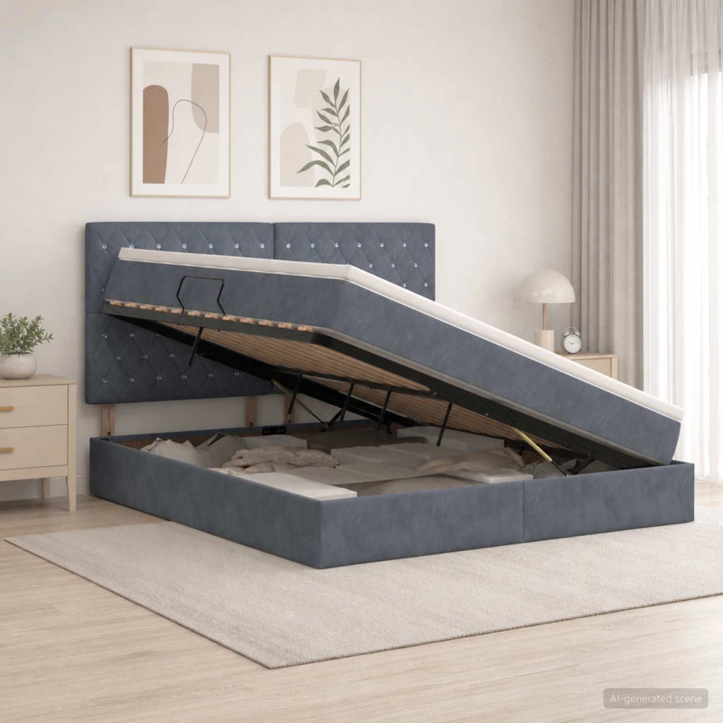 Letto con contenitore e materasso Grigio Scuro 180 x 200 cm 3459646