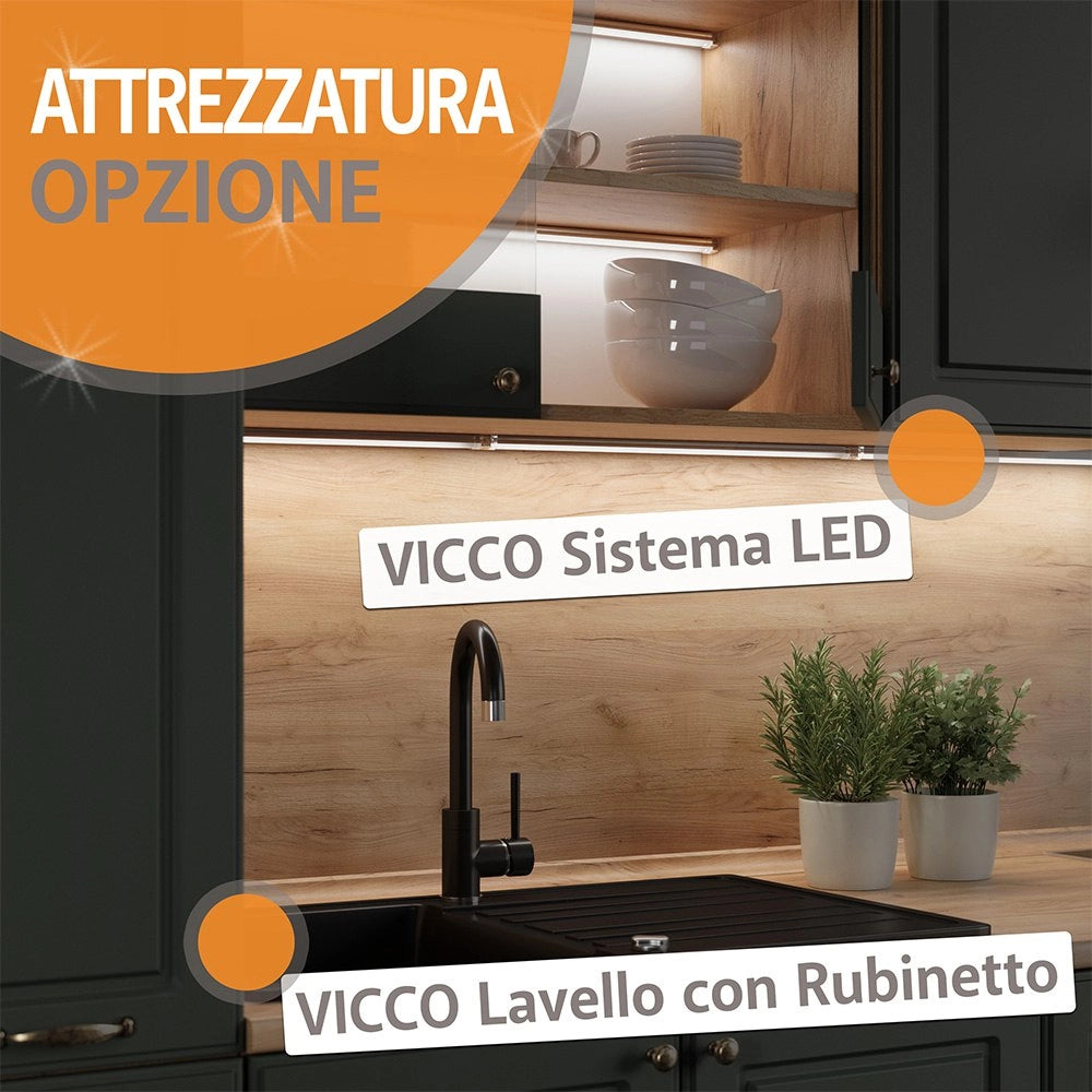 Cucina componibile R-Line Rovere dorato/Antracite 300 cm senza piano di lavoro Vicco