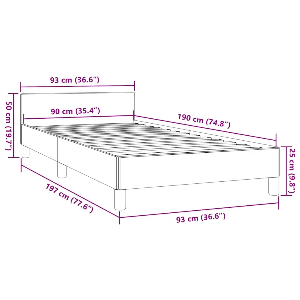 Giroletto con Testiera senza Materasso-Struttura Letto Grigio 90x190 cm