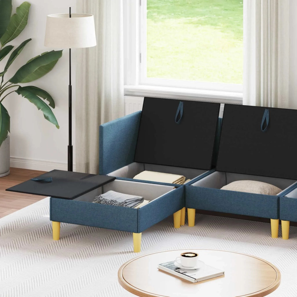 Set di mobili per il soggiorno con cuscino 5 pcs Blu Tessuto 3413716