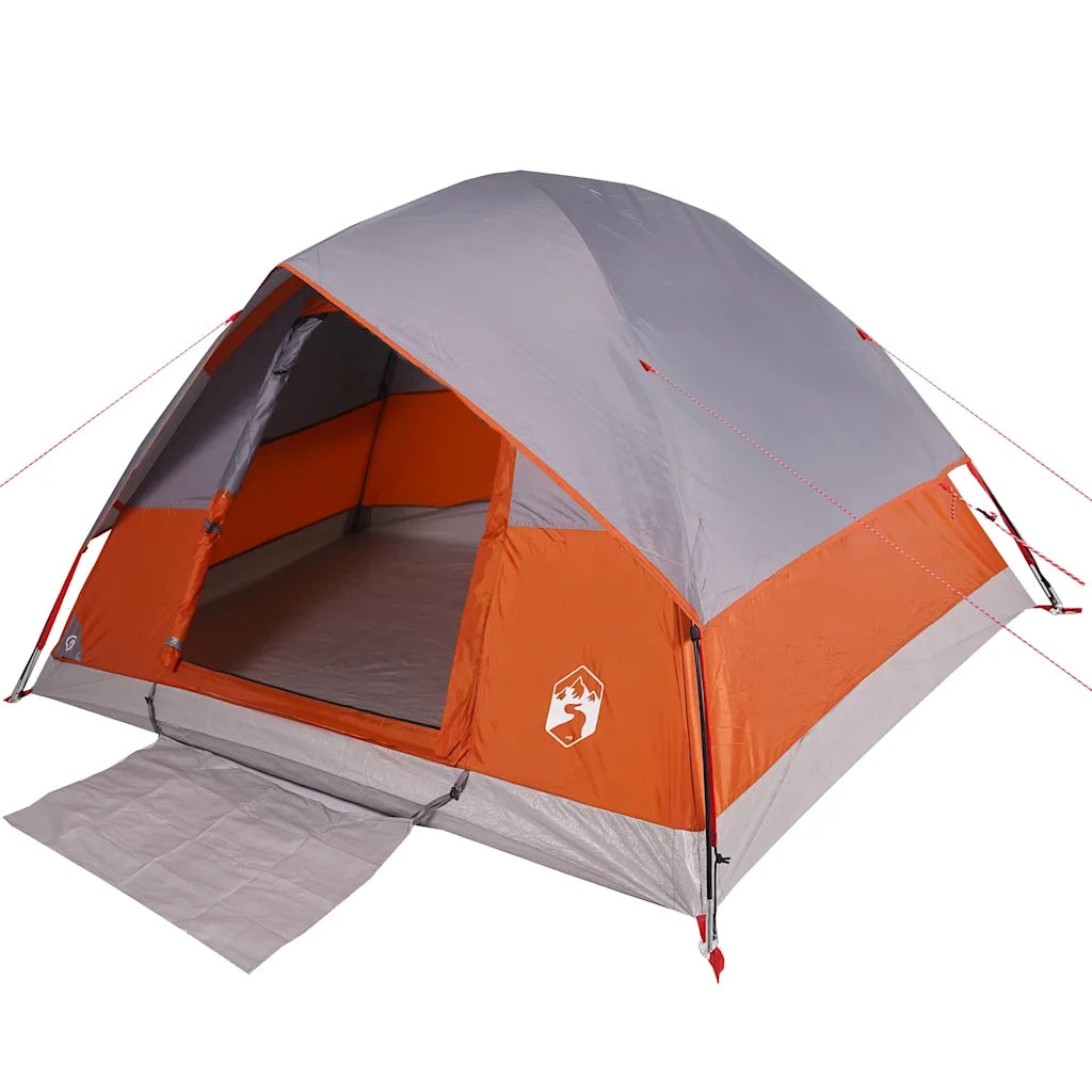 Tenda Familiare a Cupola 6 Persone-Tenda da campeggio Grigio e Arancione Impermeabile