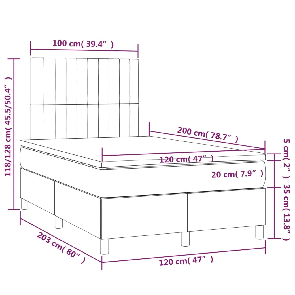Letto a Molle Materasso e LED Grigio Scuro 120x200cm in Tessuto 3135022