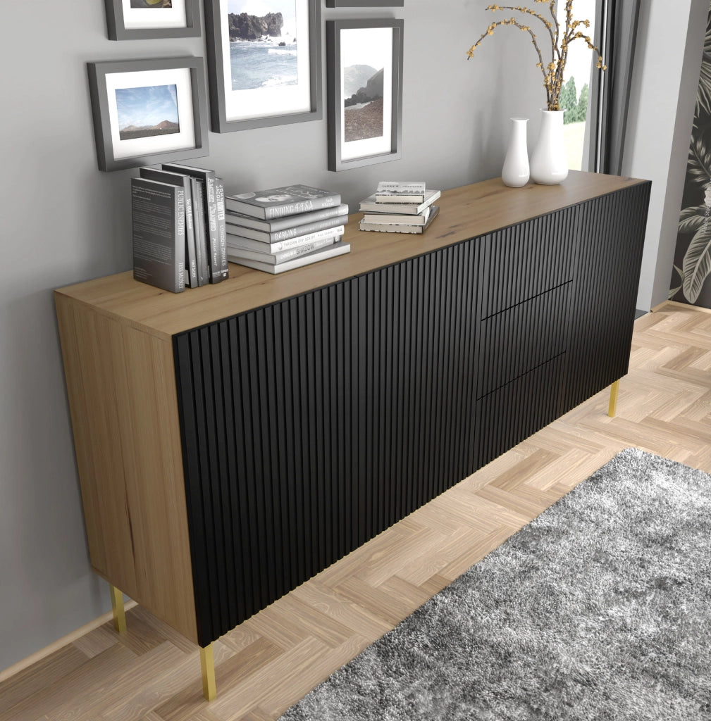 MOBILE RAVENNA B MOBILE IN MDF RIVESTITO IN LEGNO 3D3S 200 ROVERE ARTIGIANALE NERO OPACO GAMBE NERE