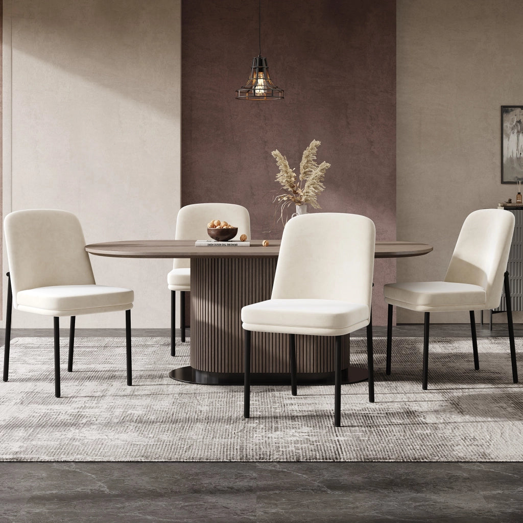 Sedia da pranzo 6 pezzi con seduta imbottita, struttura in metallo, stile moderno, velluto Beige