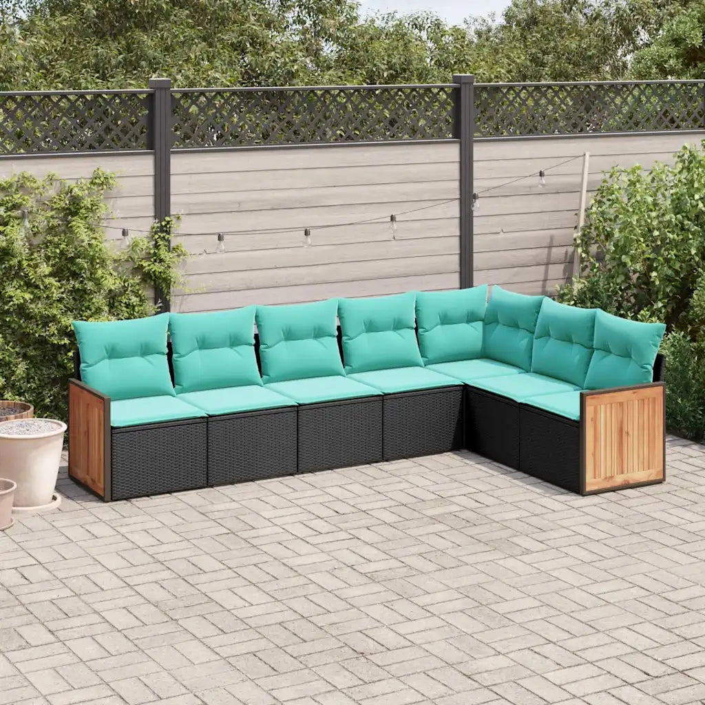 Set Divani da Giardino 7 pz con Cuscini Nero in Polyrattan 3227709