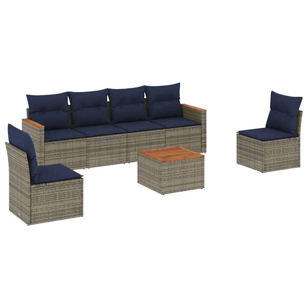 Set Divani da Giardino 7 pz con Cuscini Grigio in Polyrattan 3225872