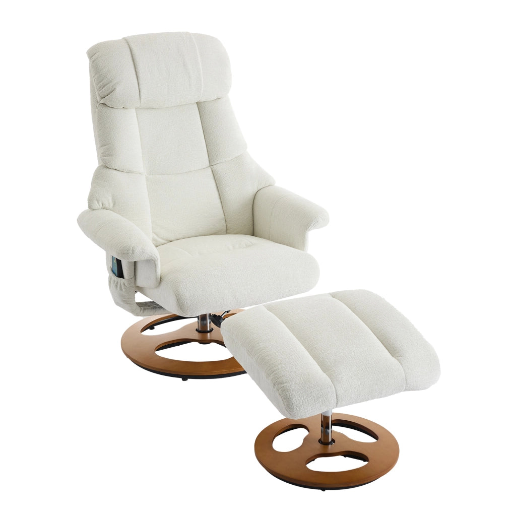 Poltrona Relax Massaggiante Reclinabile con Poggiapiedi Girevole ¨C MINIMAL ¨C Tessuto Chenille Bianco