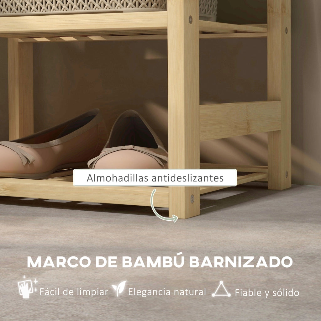 Scarpiera con Seduta ¨C Minimal ¨C Legno Naturale 69x30x45 cm