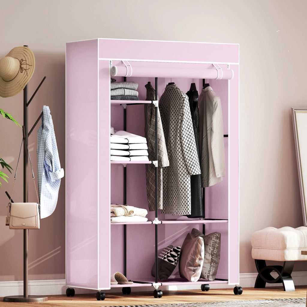 Armadio Portatile con Ruote ¨C zephmum ¨C Rosa 103x43x162.5cm