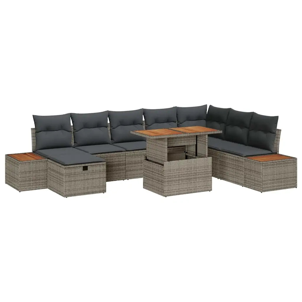 Set Divano da Giardino con cuscino 9 pcs Grigio polyrattan
