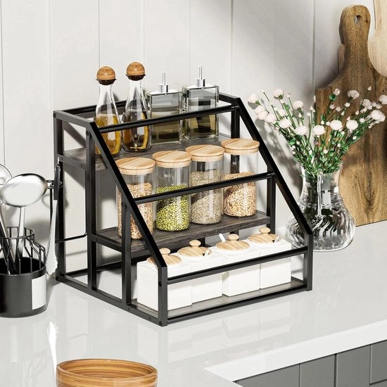 Organizzatore di Cucina con 3 Livelli – Cassetto per Spezie, Bordo di Lavoro o Ufficio in Grigio