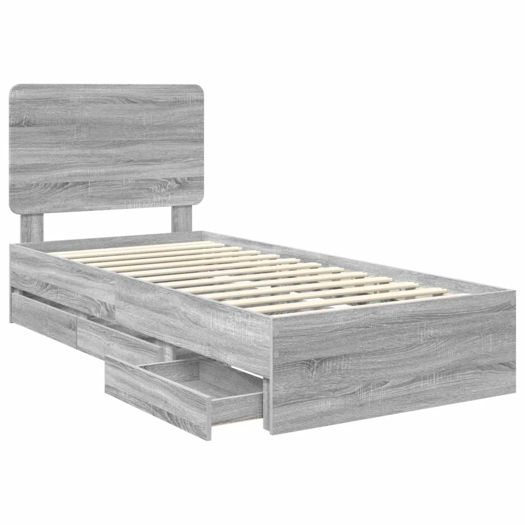 Struttura del letto con cassetto-Giroletto con contenitore-Rete del Letto Grigio Sonoma 75 x 190 cm 638460