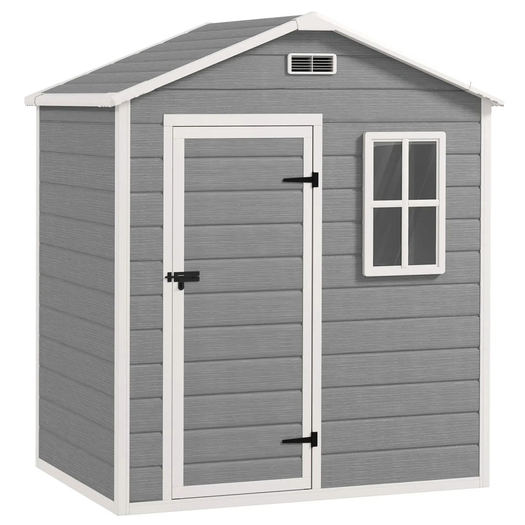 Capanno da Giardino 182x121x200 cm Box con Pavimento Finestra Porta con Serratura e Prese d'Aria in Plastica Grigio