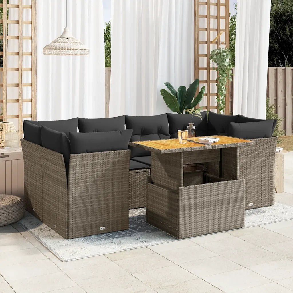Set Divani da Giardino 7 pz con Cuscini Grigio in Polyrattan 3326895