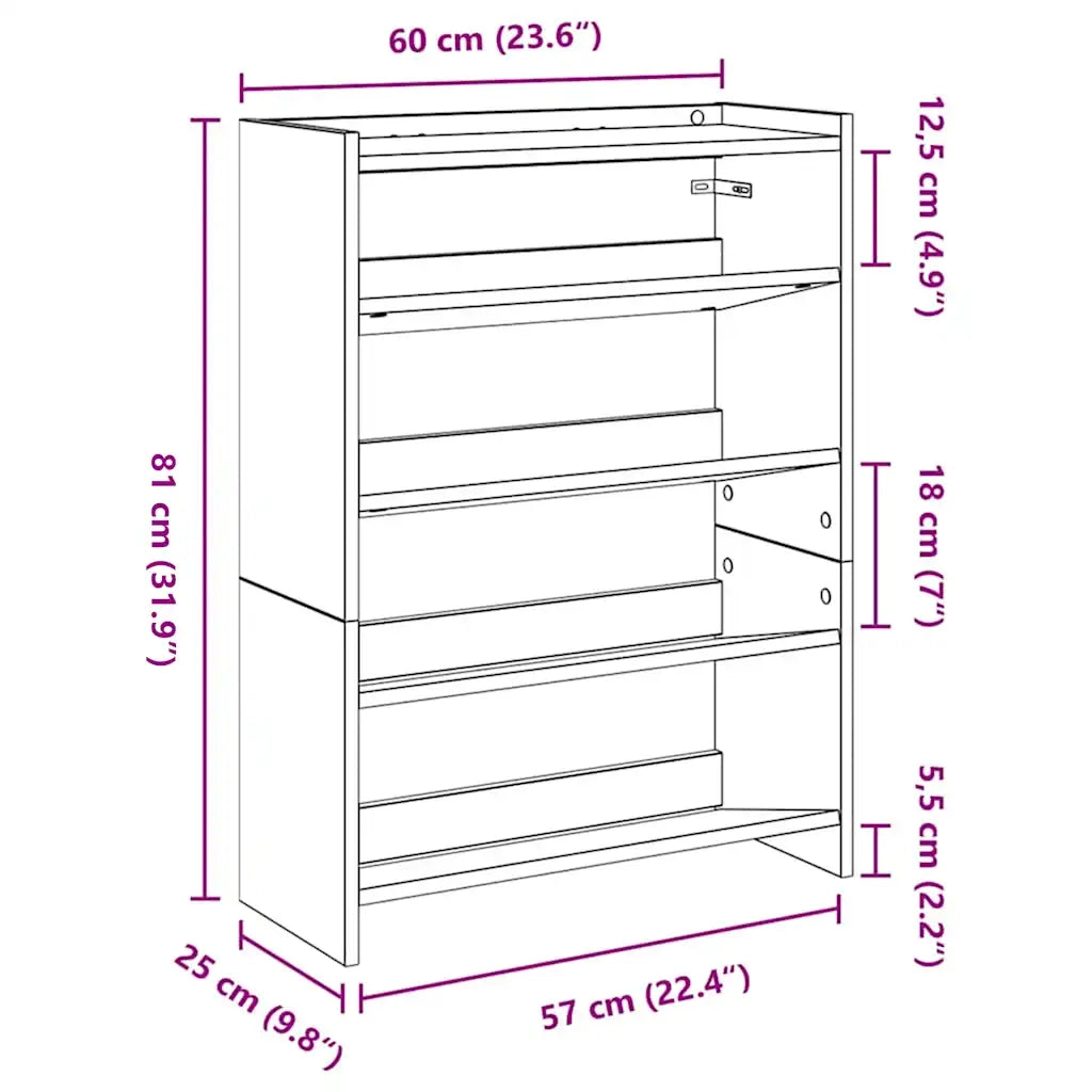 Scarpiera Rovere Sonoma 60x25x81 cm in Legno Multistrato 859880