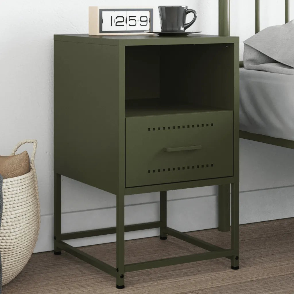 Comodino | Armadio da Notte | Mobiletto da notte Verde Oliva 36x39x60,5 cm in Acciaio