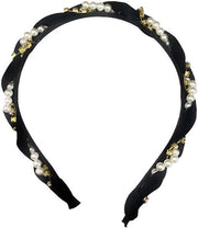 Fascia per capelli - Intrecciata con perle - Diamanti lucidi - Nero - Donna - Fascia per capelli con spilla per donna - Adatto per occasioni speciali o uso quotidiano.