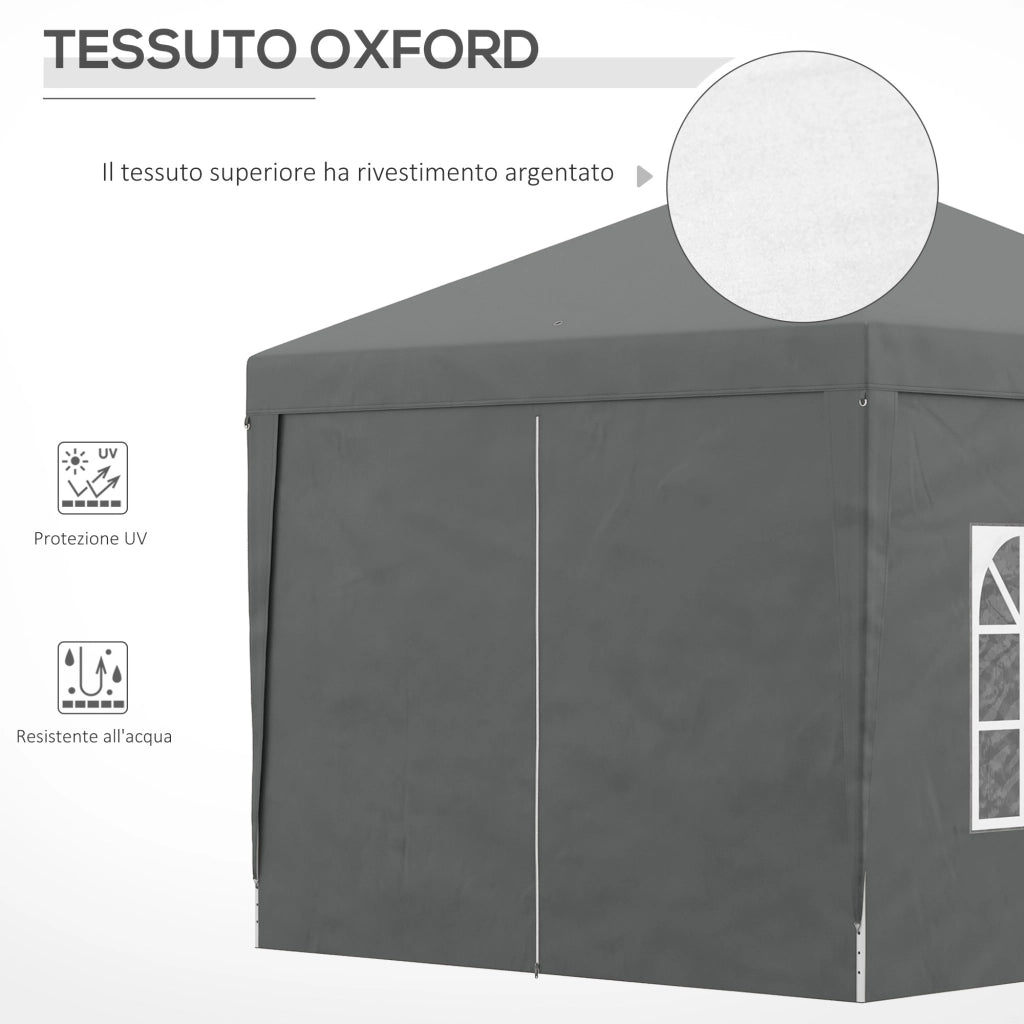 Gazebo da Esterno 3x3 m Pieghevole con 4 Pannelli Laterali. in Acciaio e Tessuto Oxford Grigio