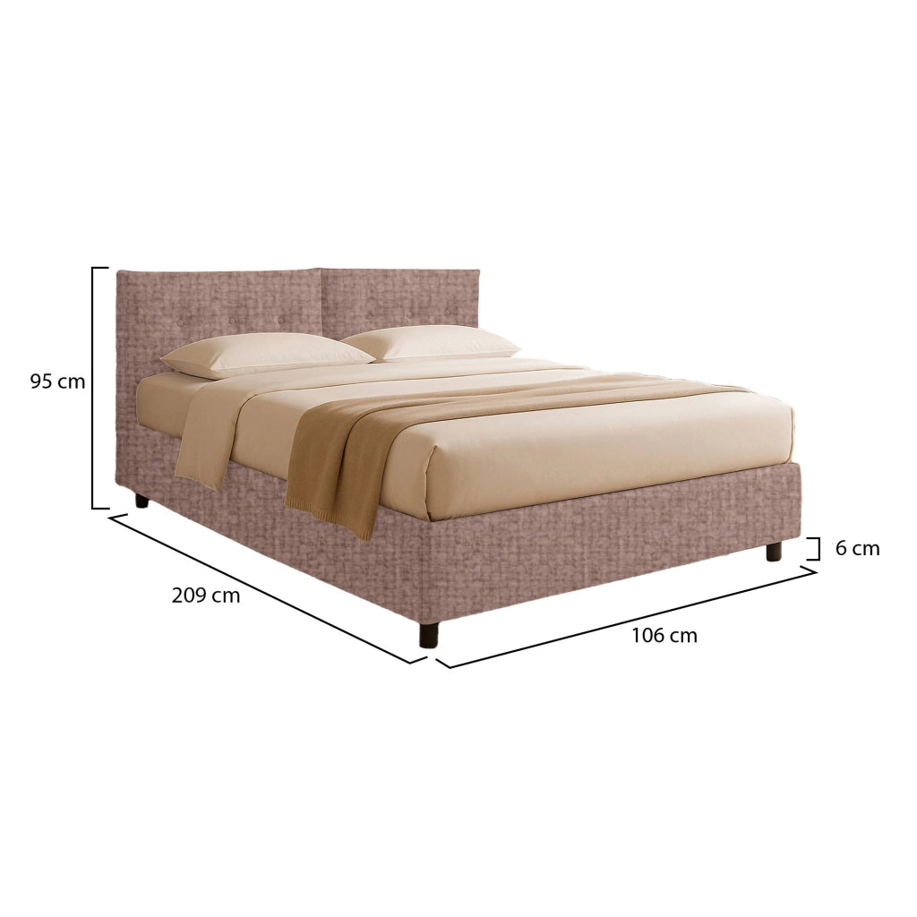 Truro, Letto Singolo Sfoderabile Made in Italy, Rosa Antico